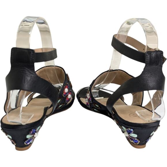 Tory Burch Estella Sandals 7.5 Crystal Embellished Leather Wedge Ankle Strap - Picture 4 of 15